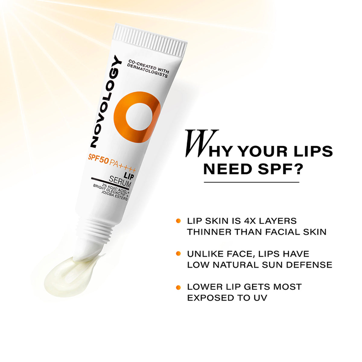 Novology SPF 50 PA++++ Lip Balm Serum, For Pigmented & Dry Lips, UV Protection, Non-Tinted