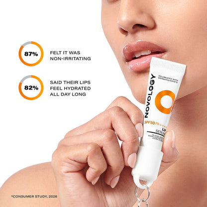 Novology SPF 50 PA++++ Lip Balm Serum, For Pigmented & Dry Lips, UV Protection, Non-Tinted
