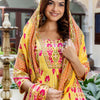 Dhiyona IE Women Printed Panelled Sequinned Pure Cotton Kurta with Trousers & With Dupatta