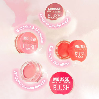 Makeup Revolution Mousse Blush - For Cheeks & Eyes Non Sticky-Soft Focus Effect - Juicy fuchsia Pink
