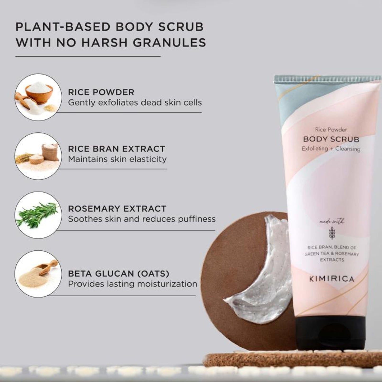 Kimirica Exfoliating, Cleansing & Moisturising Rice Powder Body Scrub for Soft & Smooth Skin