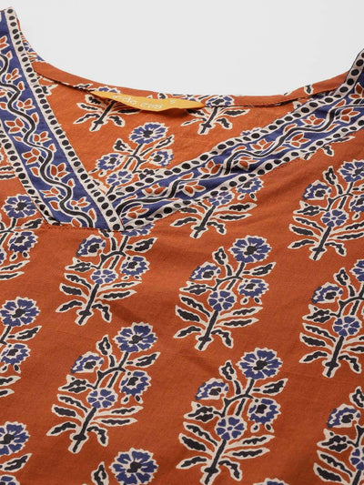 Indyancart IE Women Ethnic Motifs Printed Pure Cotton Kurta with Trousers & With Dupatta