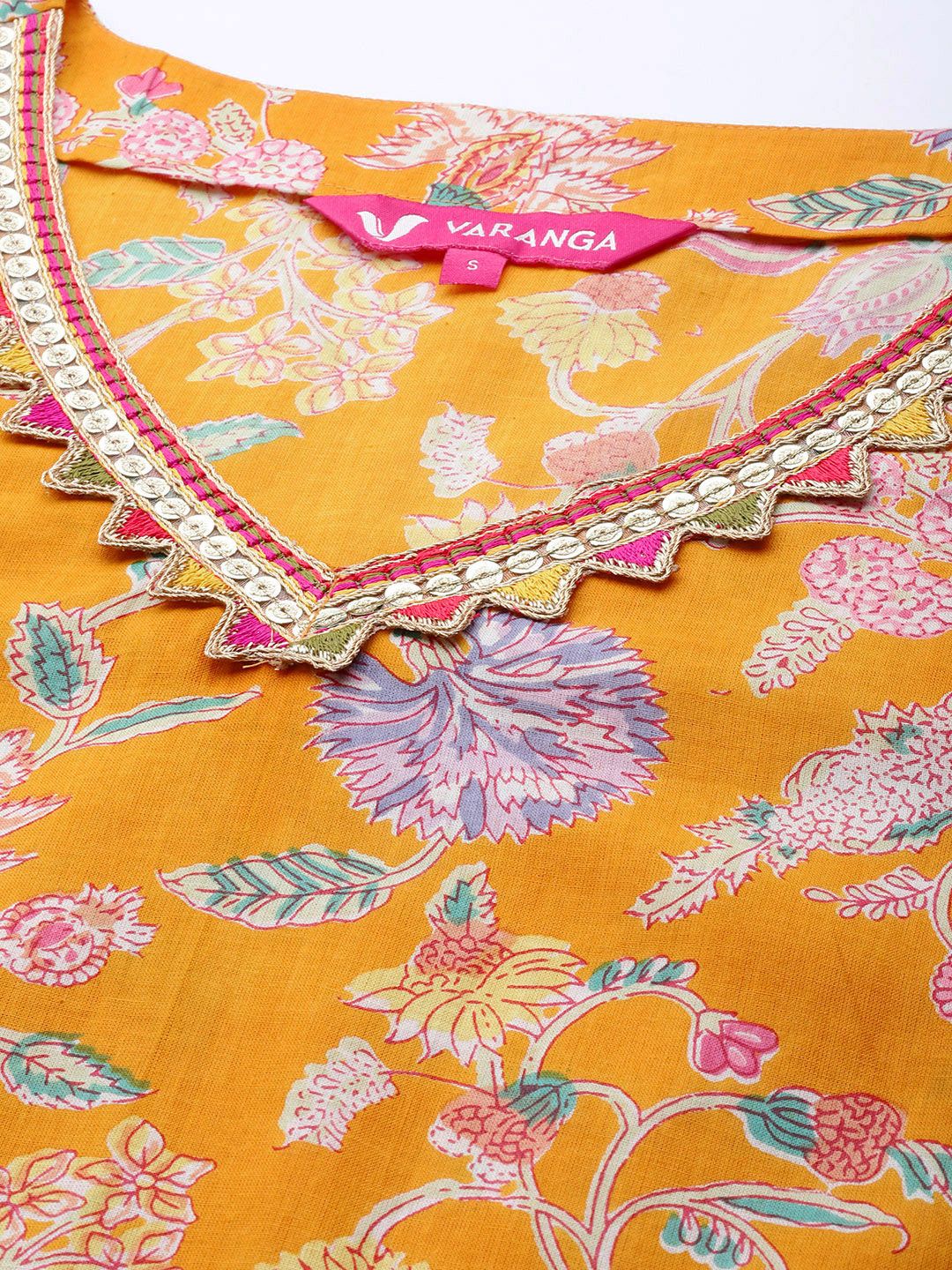 Indyancart VA Women's Mustard Yellow Ethnic Motifs Printed Kurta with Trousers & Dupatta