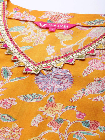 Indyancart VA Women's Mustard Yellow Ethnic Motifs Printed Kurta with Trousers & Dupatta