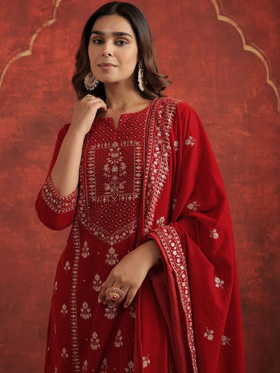 Indyancart IE Women Ethnic Motifs Embroidered Kurta with Trousers & Dupatta
