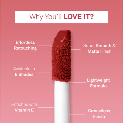 Flicka Ru Ready Liquid Matte Lipstick Lightweight Easy Apply Super Smooth Finish - 01 Red Hot