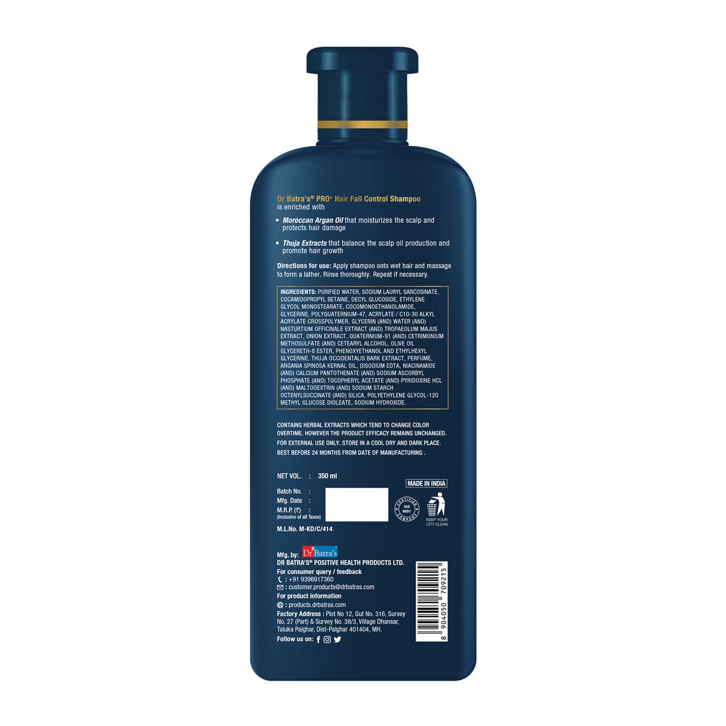 Dr Batras PRO+ Hair Fall Protect Shampoo- Anti Dandruff Sulphate Free Shampoo for Men & Women