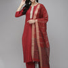Indyancart IE Women Round Neck Liva Kurta & Palazzos With Dupatta