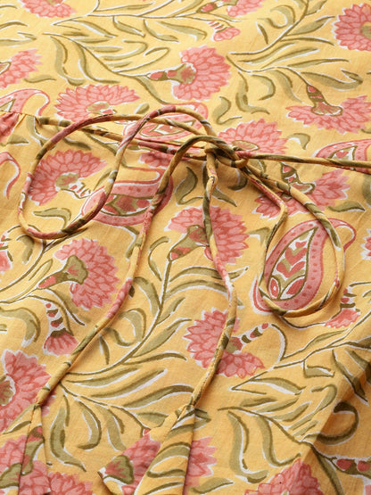 Indyancart IE Floral Printed Pure Cotton Empire Style A-Line Kurta