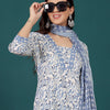 Dhiyona VA Women'sFloral Printed V-Neck Pure Cotton Straight Kurta With Trousers & Dupatta