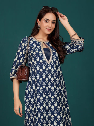 Indyancart VA Women's Ethnic Motifs Printed Regular Pure Cotton Kurta with Trousers & With Dupatta