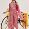 Dhiyona VA Women'sPink Ethnic Motifs Printed Thread Work Straight Kurta & Trousers With Dupatta