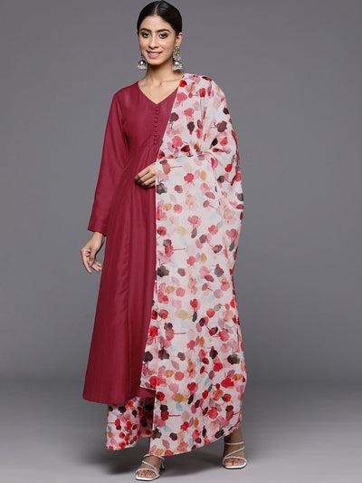 Indyancart VA Women'sV-Neck Anarkali Kurta with Trousers & Dupatta