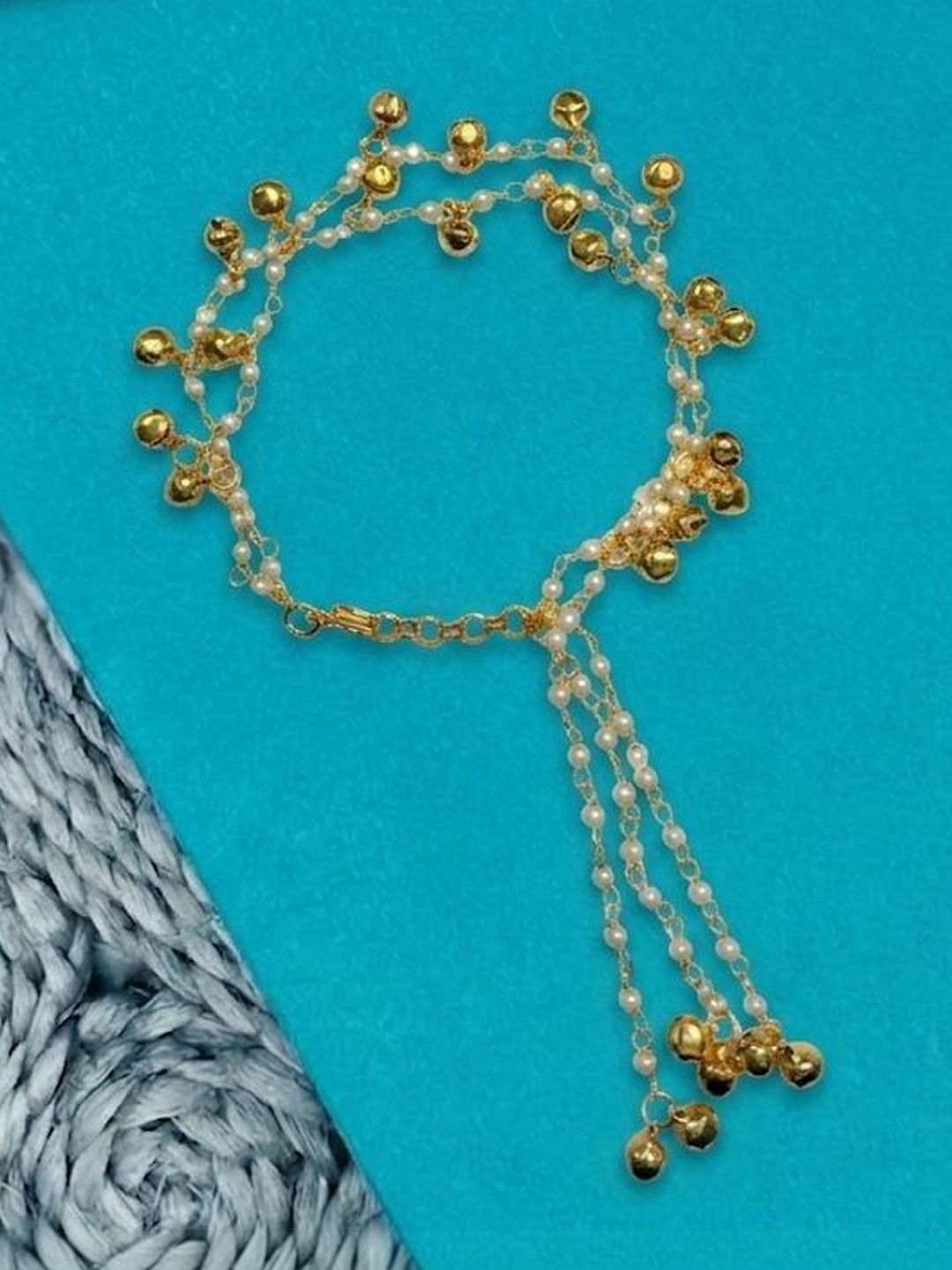 Anouk Set Of 2 Pearls Gold Toned Bhaiya Bhabhi Rakhi With Roli Chawal Chandan Mishri