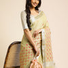 Dhiyona GR Women's CT Pista Green Cotton Linen Silk Embroidered Saree