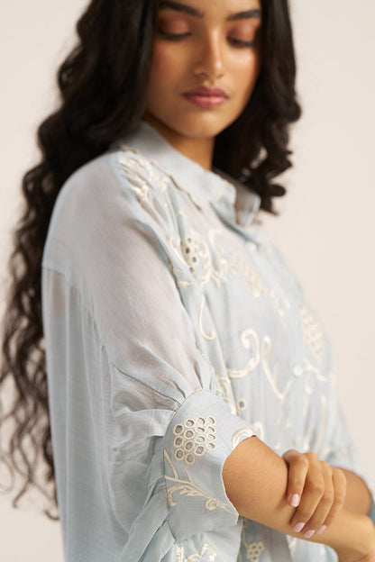 Women's Powder Blue Embroidered Shirt