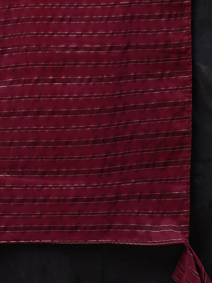 Indyancart IE Women Black & Maroon Solid Kurta with Trousers & Dupatta