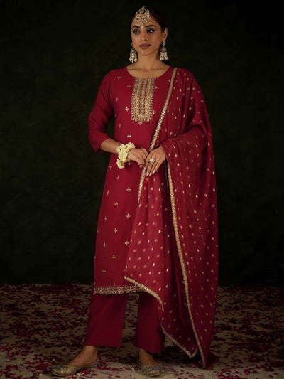 Dhiyona IE Women Ethnic Motifs Embroidered Regular Sequinned Kurta with Trousers & With Dupatta