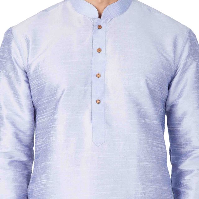 Men's Light Blue Silk Blend Straight Kurta Pyjama Set