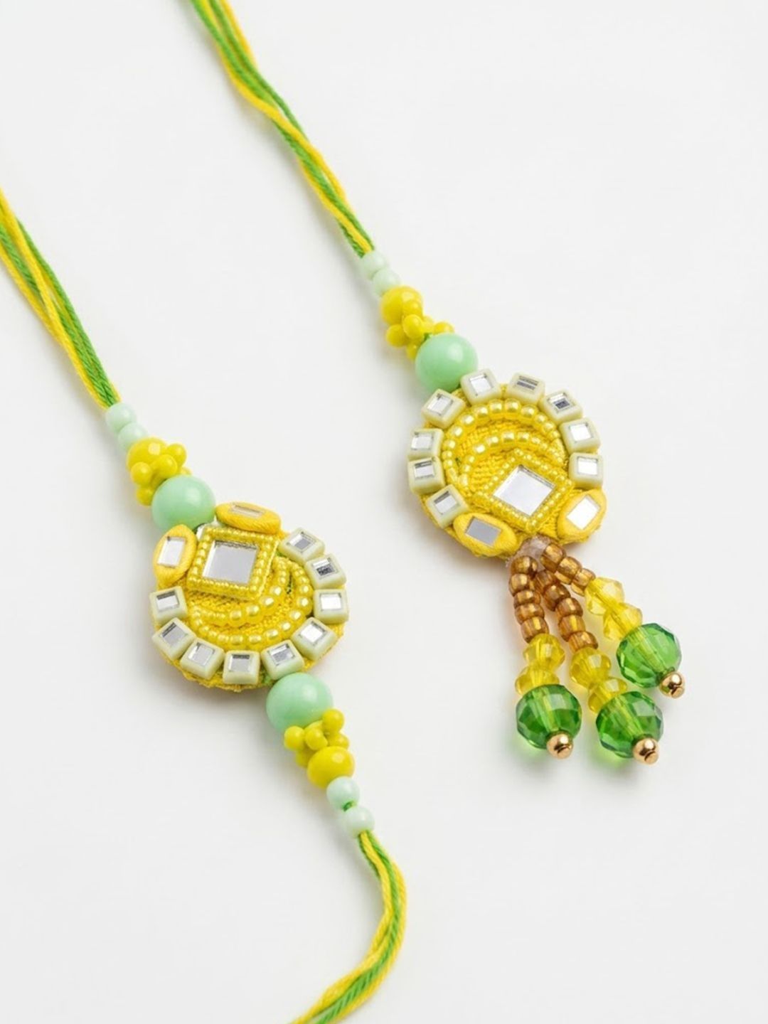 Anouk Set Of 2 Artificial Beads Mirror Work Bhaiya Bhabhi Rakhi With Roli Chawal Chandan