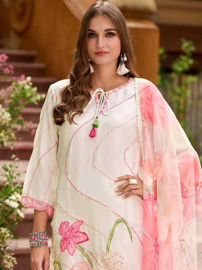 Dhiyona IE Ethnic Motifs Embroidered Regular Sequinned Kurta with Trousers & With Dupatta