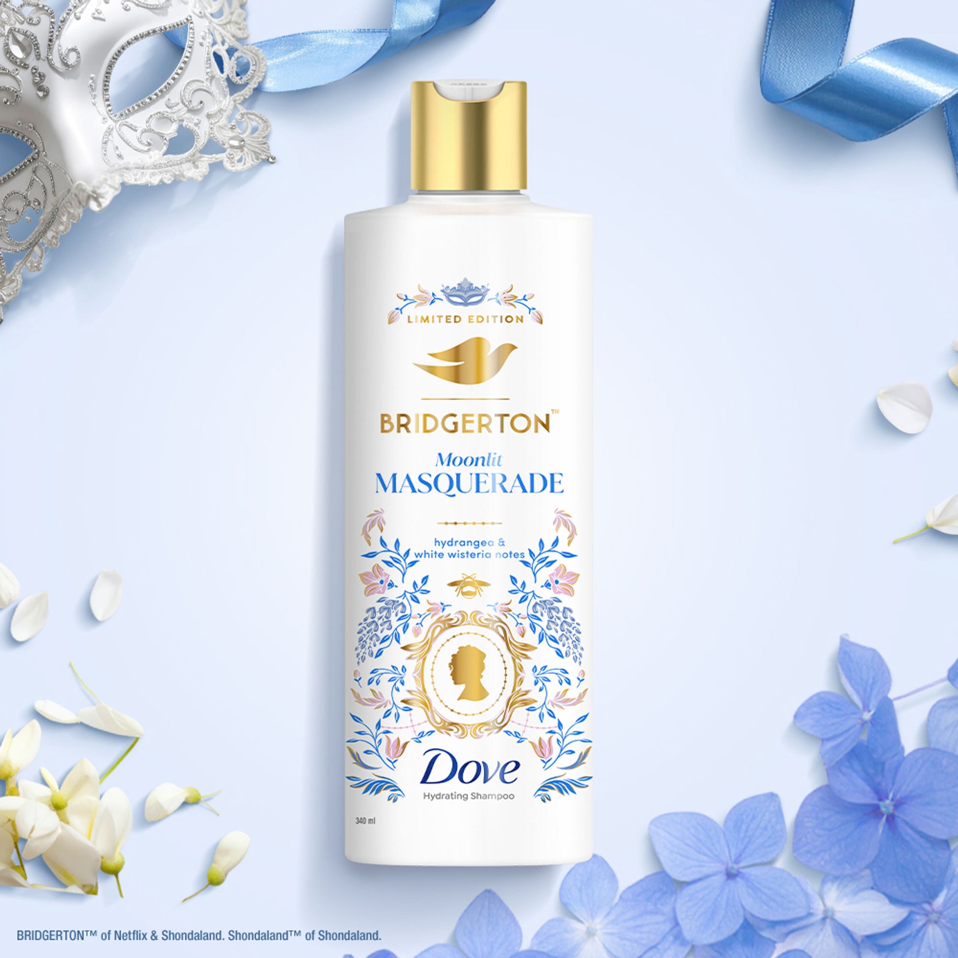 Limited Edition Dove Bridgerton Moonlit Masquerade Hydrating Shampoo for upto 100 hrs for dry hair