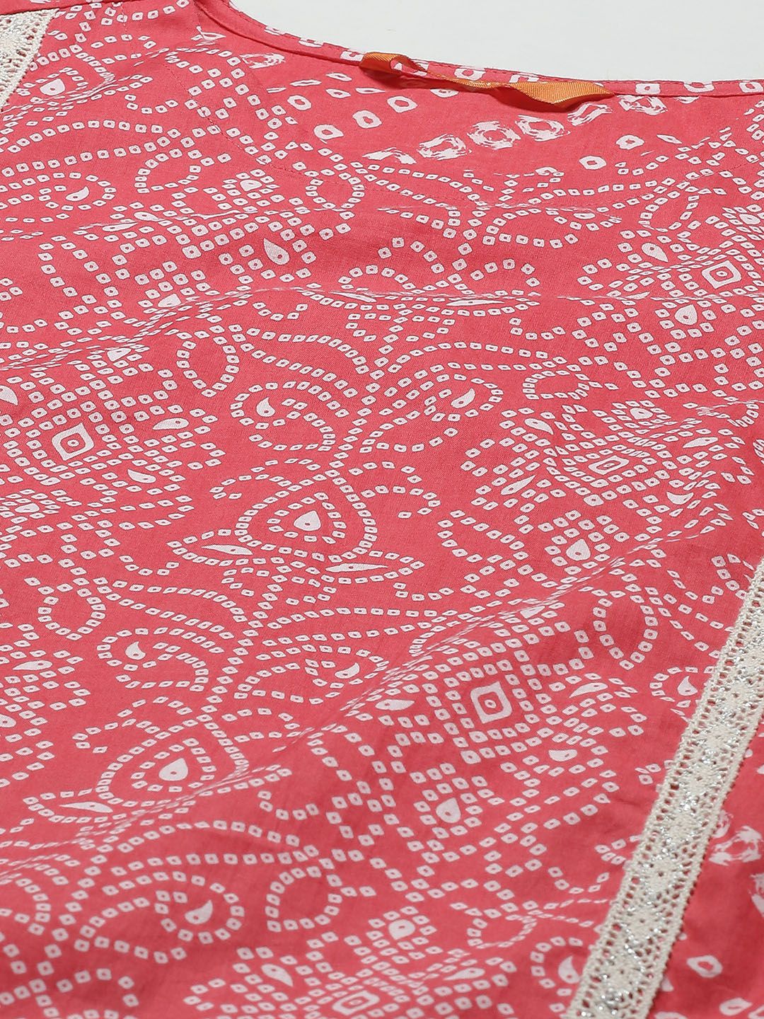 Indyancart IE Women Pink Bandhani Printed Regular Pure Cotton Kurta with Palazzos