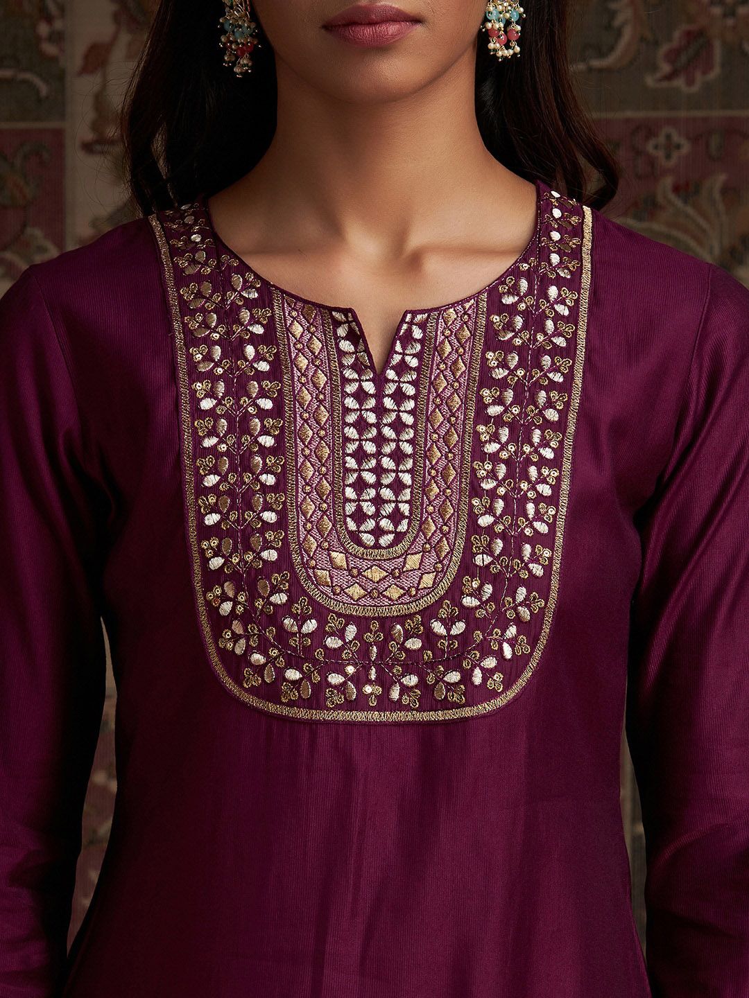 Indyancart IE Women Floral Embroidered Sequinned Liva Kurta With Trousers & With Dupatta
