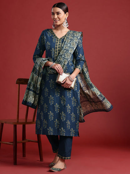 Dhiyona IE Floral Printed Pure Cotton Kurta With Trousers & Dupatta