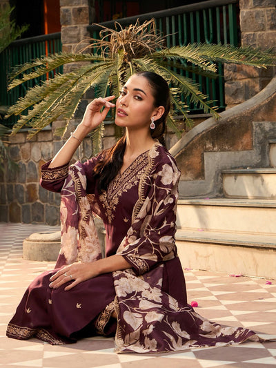Dhiyona IE V Neck Ethnic Motifs Embroidered Regular Thread Work Kurta with Salwar & Dupatta