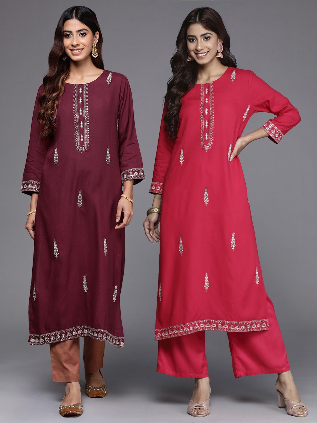 Dhiyona IE Pack of 2 Ethnic Motifs Embroidered Kurta