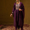Dhiyona IE Burgundy Floral Embroidered Sequinned Dobby Weave Kurta with Trousers & Dupatta