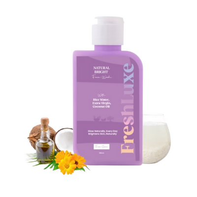 FreshLuxe Natural Bright Face Wash For Cleansing & Brightening Glass Skin with Rice Water & Extra Virgin Coconut Oil
