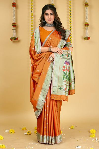 Indyancart GR Women's Mastani 2 Mustard Zari Paithani Silk Saree
