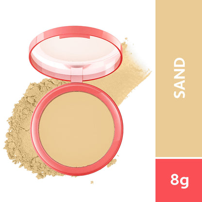 Biotique Magicompact skin brightening compact pressed powder SPF 15 in Sand-C603, showcasing the compact with mirror and product packaging.