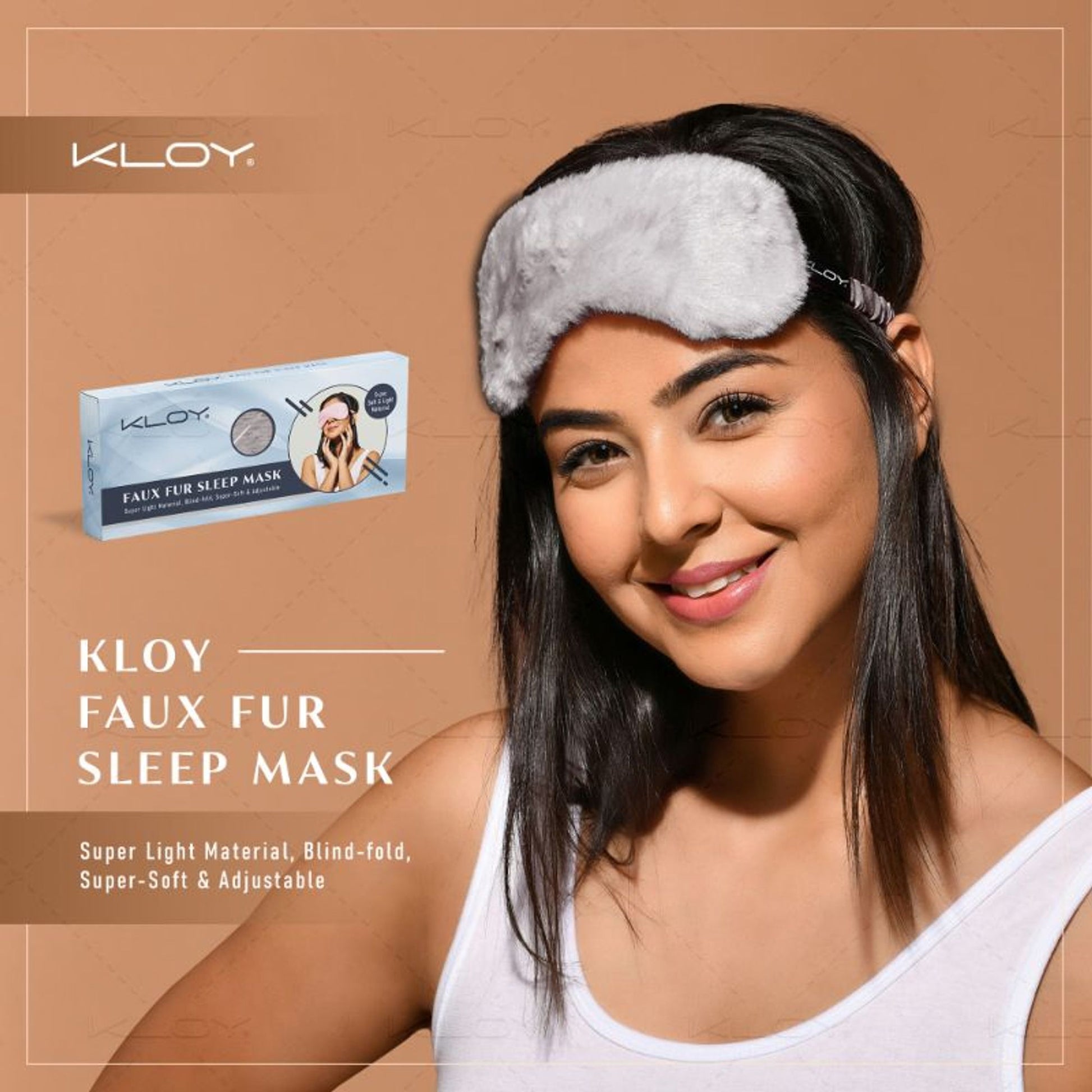 KLOY 100% Faux Fur Sleep Eye Mask - Grey