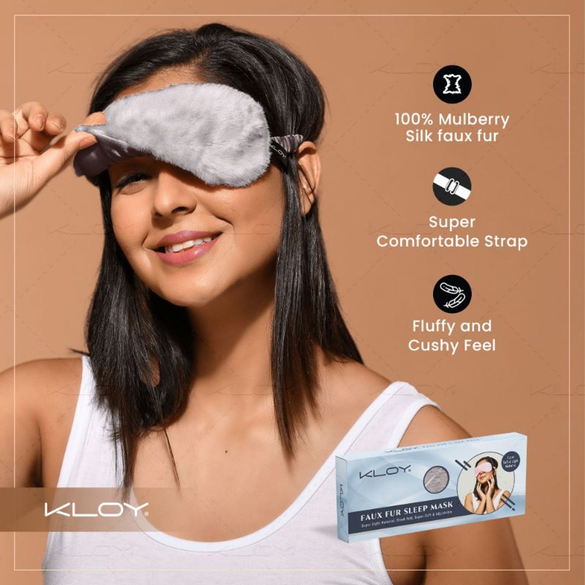 KLOY 100% Faux Fur Sleep Eye Mask - Grey