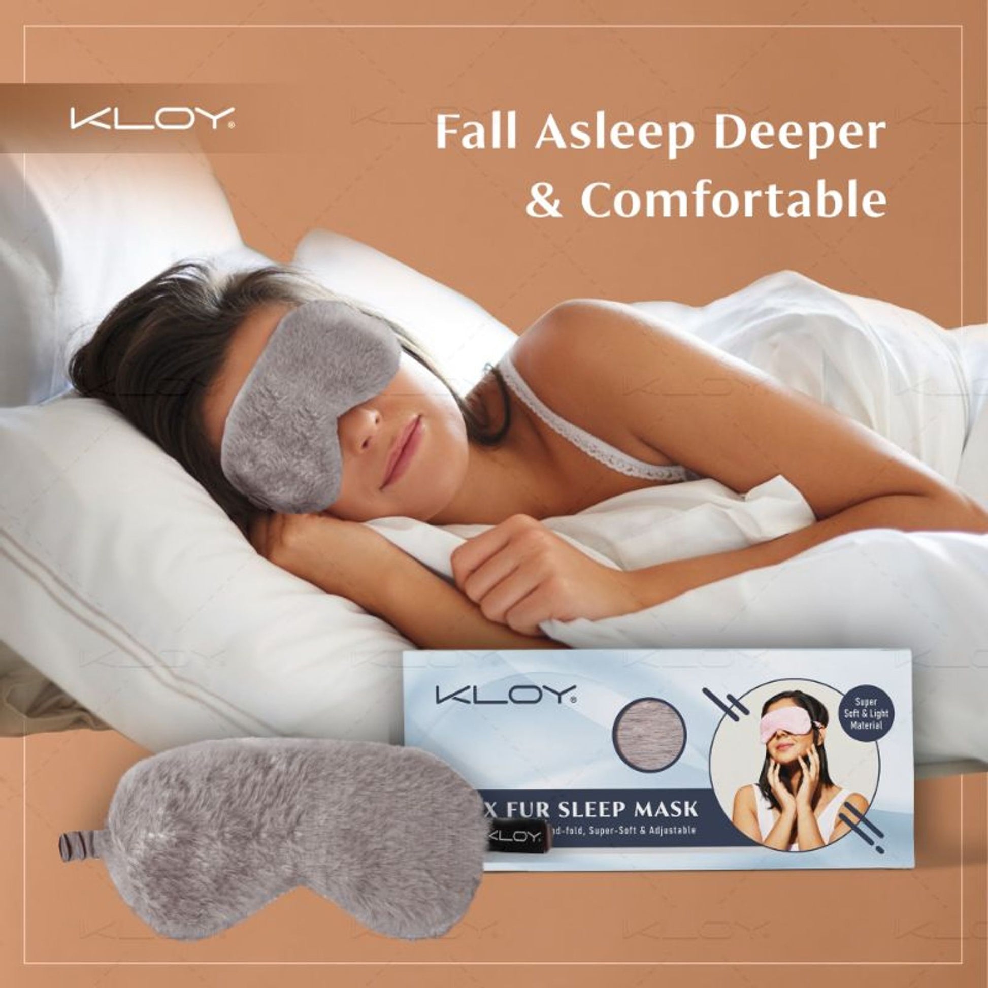 KLOY 100% Faux Fur Sleep Eye Mask - Grey