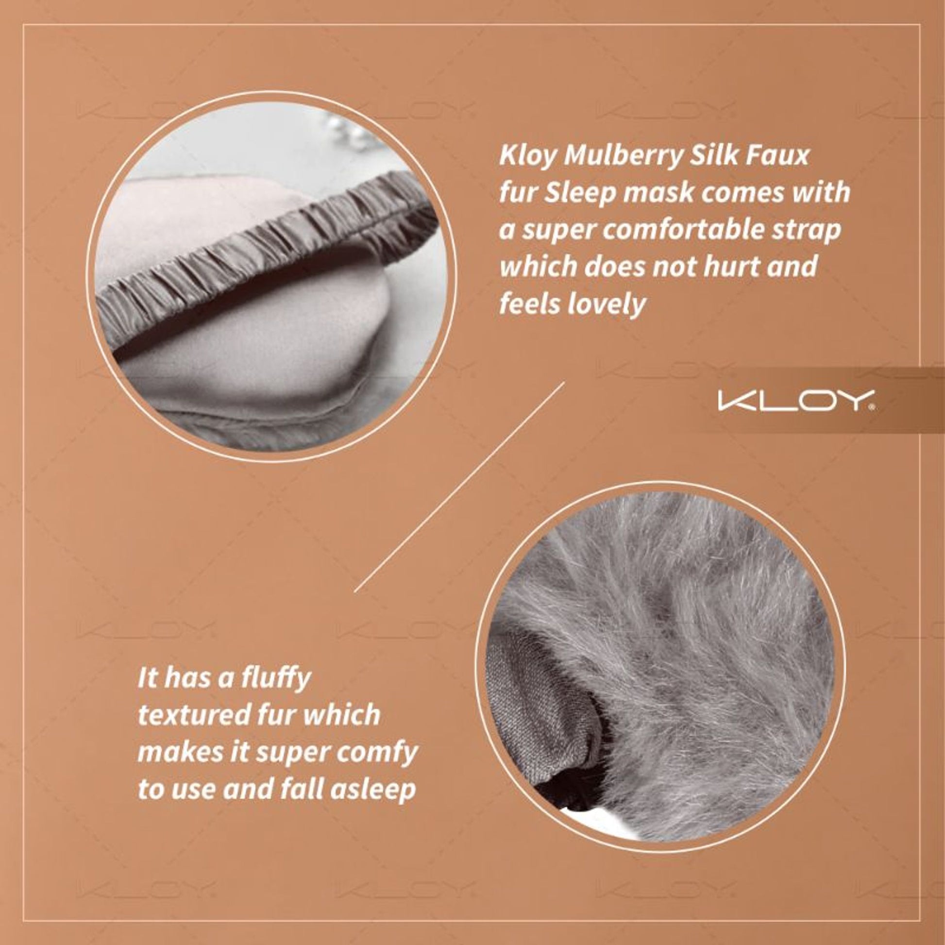 KLOY 100% Faux Fur Sleep Eye Mask - Grey