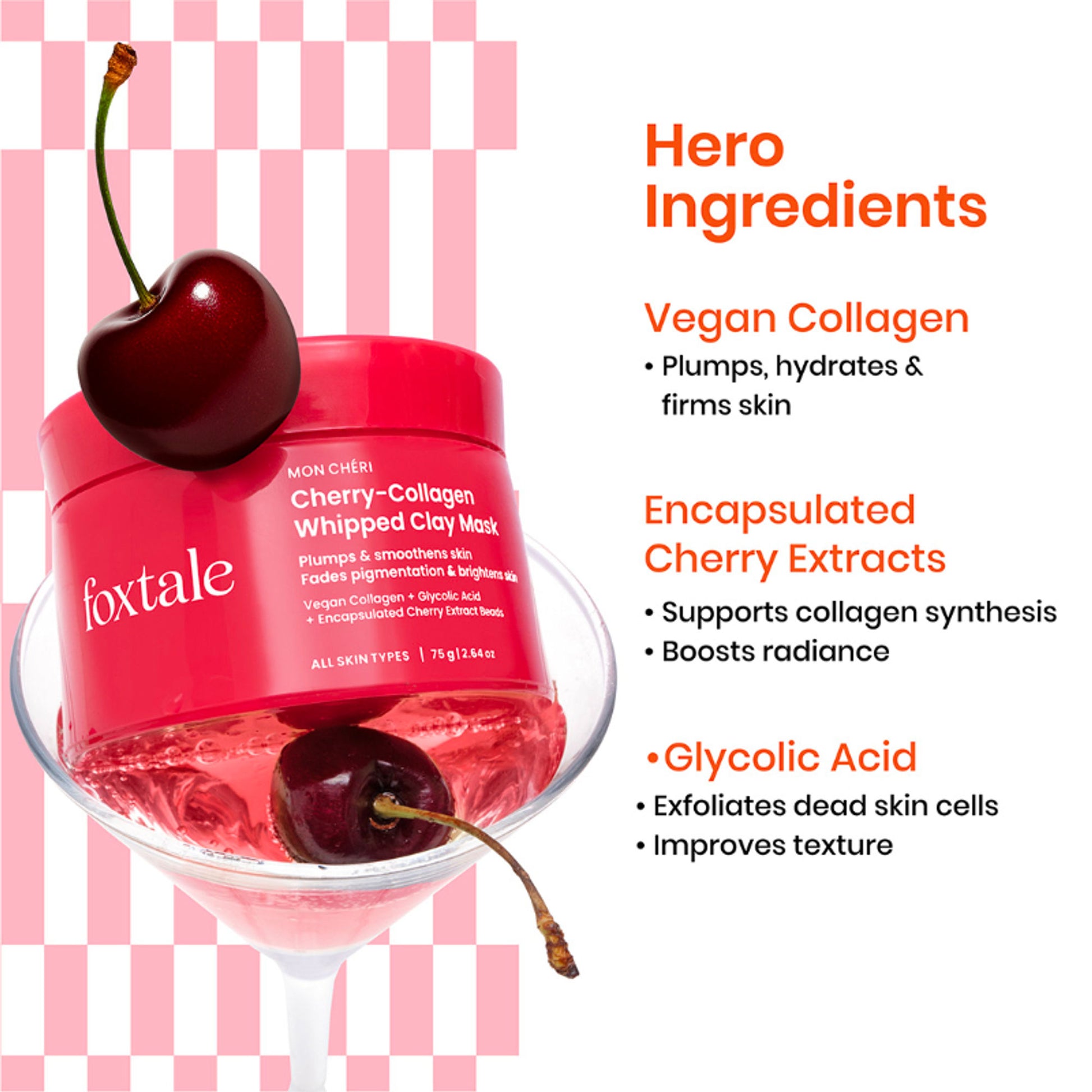 Foxtale Cherry Collagen Mask for Dull Skin, Brightening & Anti-Aging