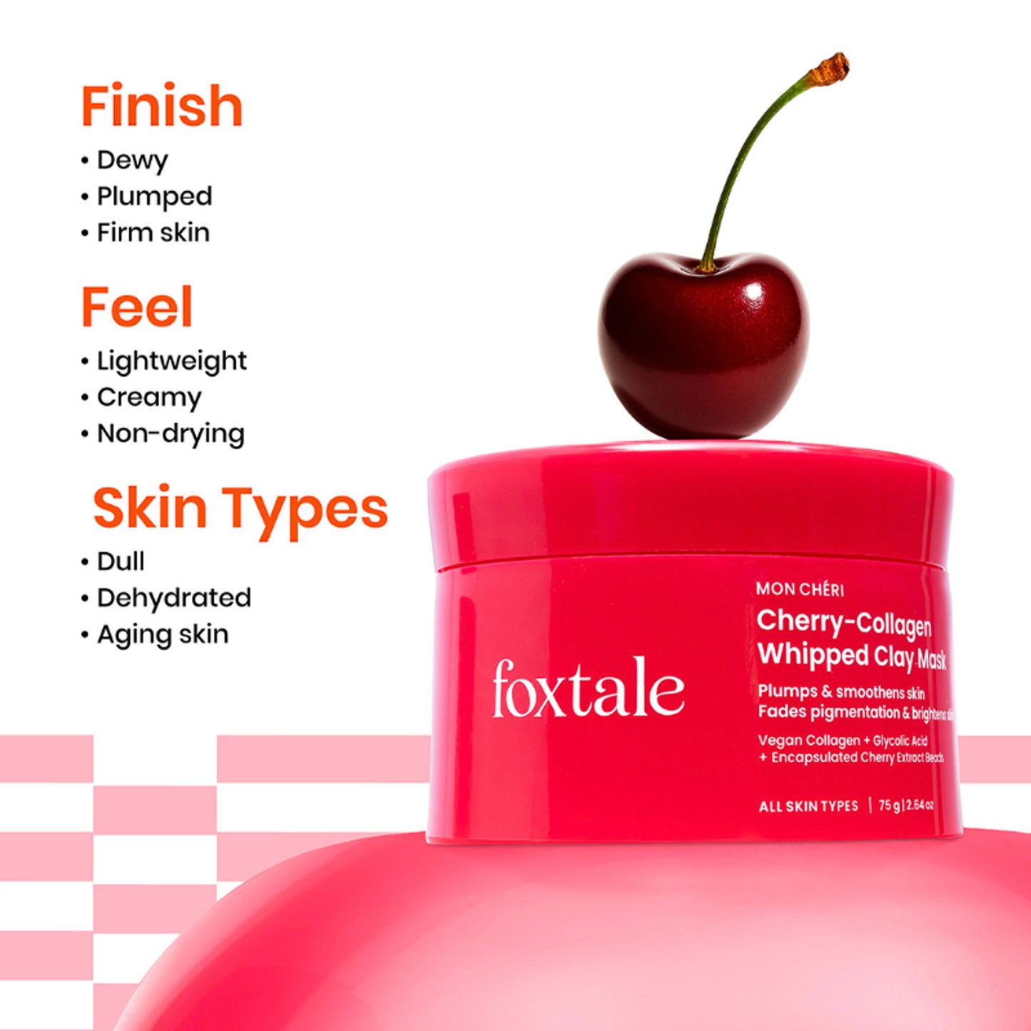 Foxtale Cherry Collagen Mask for Dull Skin, Brightening & Anti-Aging