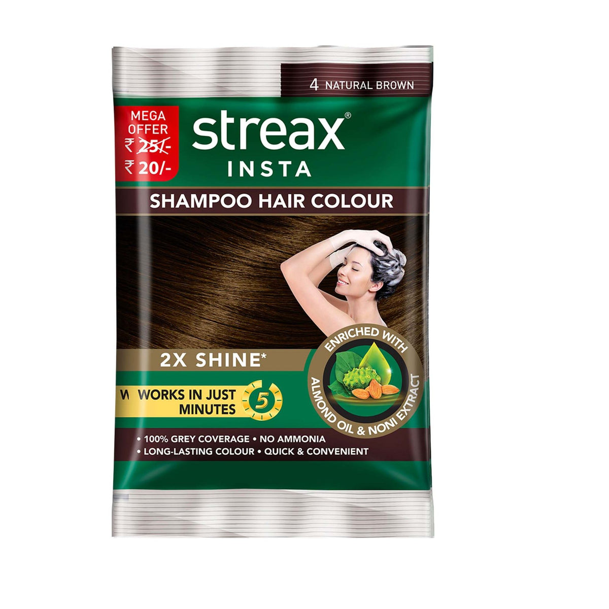 Streax Insta Shampoo Hair colour for 100% Grey Coverage, Burgundy
