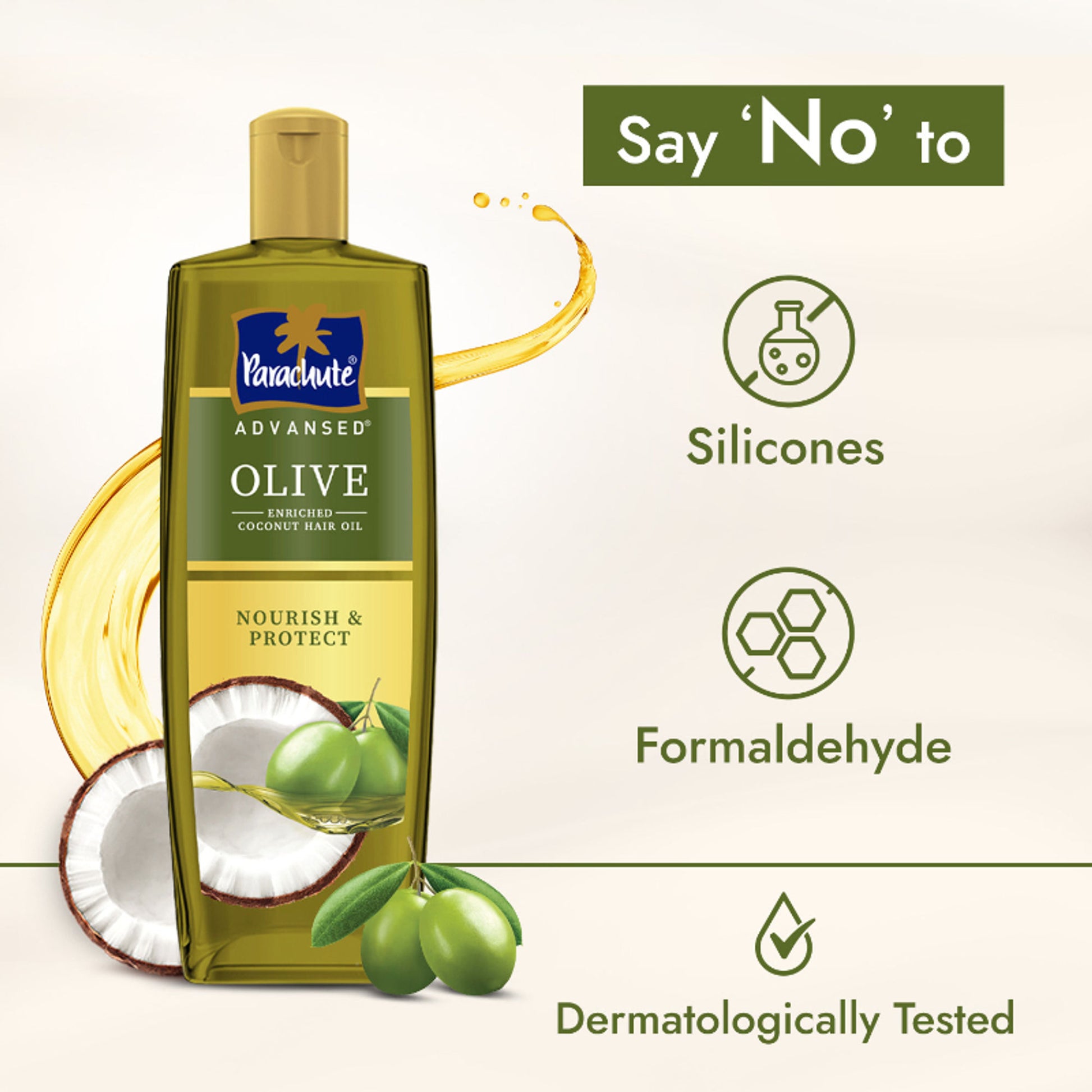 Parachute Advansed Olive Enriched Coconut Hair Oil, Upto 10X Less Hair Fall And 90% Stronger Hair