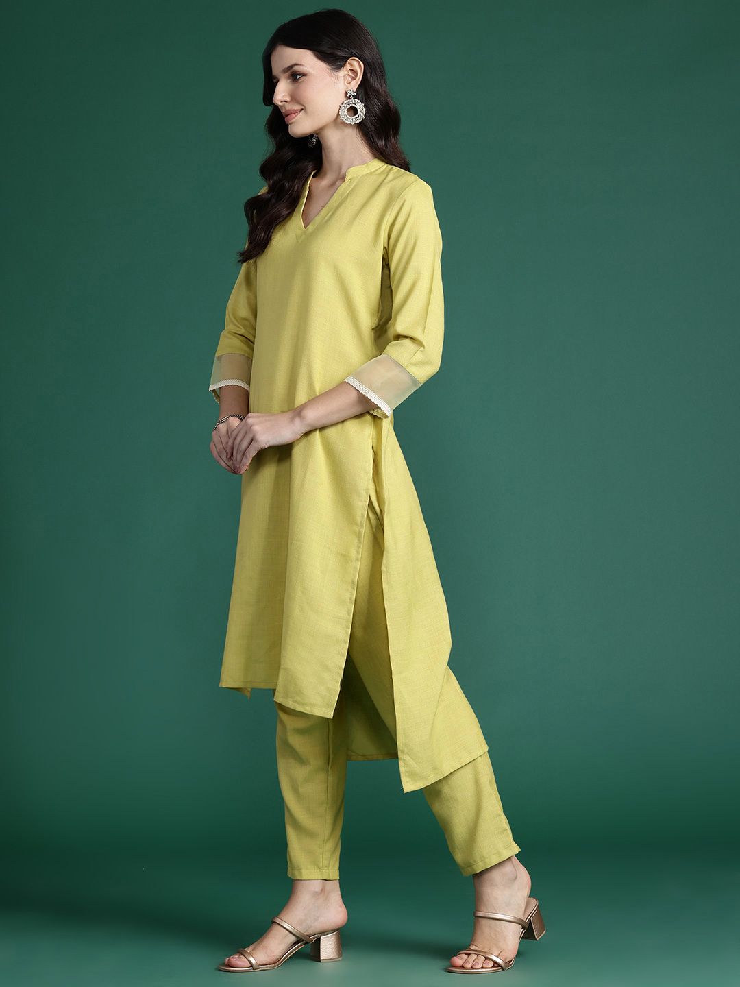Solid High Low Kurta with Trousers