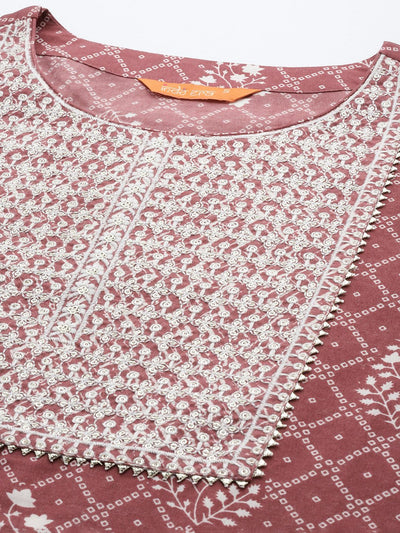 Indyancart IE Bandhani Printed Regular Thread Work Pure Cotton Kurta With Trousers & Dupatta