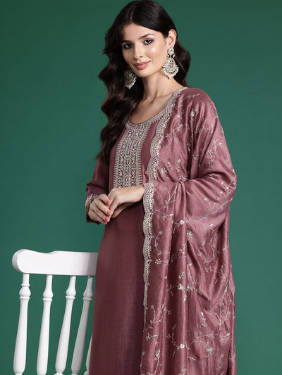 Dhiyona IE Ethnic Motifs Embroidered Sequinned Kurta With Trousers & Dupatta