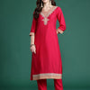 Indyancart IE Women Ethnic Motifs Embroidered Kurta with Trousers