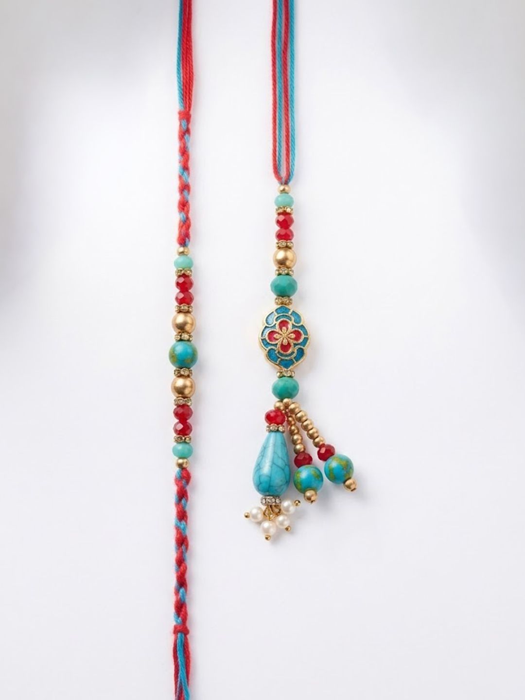 Anouk Set Of 2 Multicolor Artificial Beads Bhaiya Bhabhi Thread Rakhi With Roli Chawal