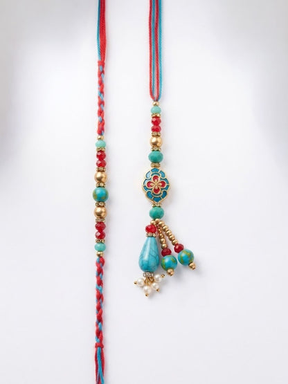 Anouk Set Of 2 Multicolor Artificial Beads Bhaiya Bhabhi Thread Rakhi With Roli Chawal