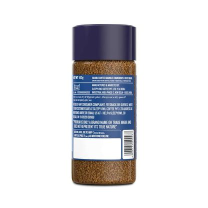 Sleepy Owl French Vanilla premium instant coffee powder in a jar, showing the creamy vanilla flavor and coffee granules.